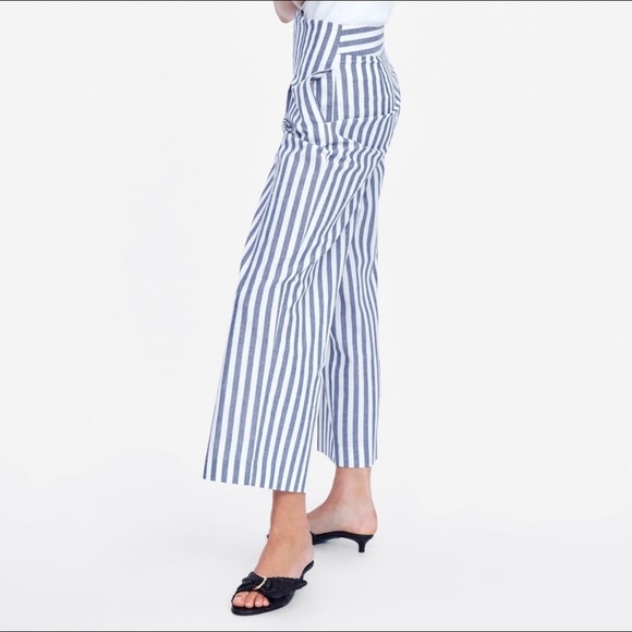 Zara | Pants u0026 Jumpsuits | Zara Blue And White Striped Wide Leg Crop Loose  Fit High Waist Trousers Size Xs | Poshmark